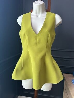ZARA Sleeveless V-Neck Peplum Top in Lime Green XS
